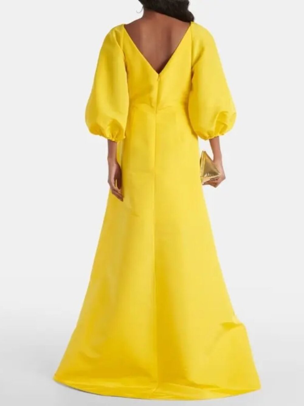NWT Carolina Herrera Silk Sarong Gown Taxi Cab Yellow Puff Sleeve Maxi Dress Sz - Picture 3 of 13